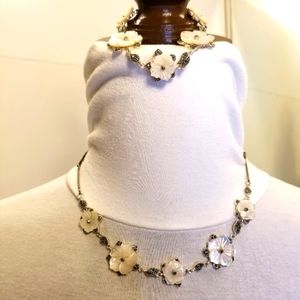 Sterling Silver Marcasite White MOP Hawaiian Hibiscus Plumeria Flower Necklace